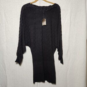 Erik Hart Black Sweater Dress Cable Knit Diamond Pattern Cashmere Feel NWT Size
